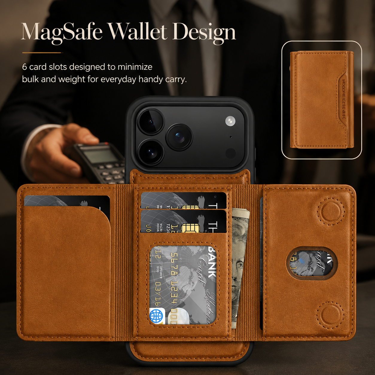 Elite iPhone Magnetic PU Leather Wallet Case, MagSafe Compatible Card Holder with Shock Protection, Secure Storage and Everyday Carry Convenience