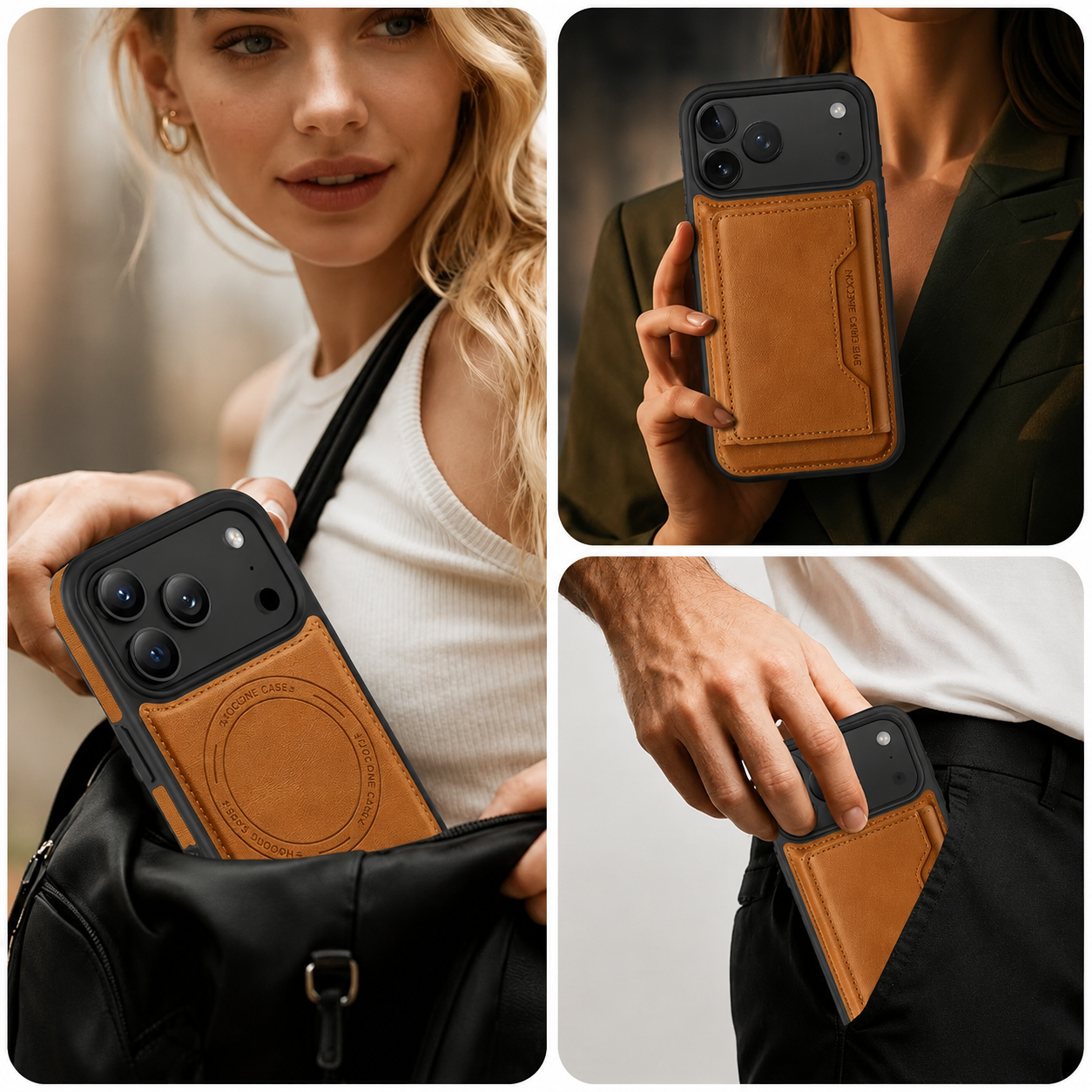 Elite iPhone Magnetic PU Leather Wallet Case, MagSafe Compatible Card Holder with Shock Protection, Secure Storage and Everyday Carry Convenience