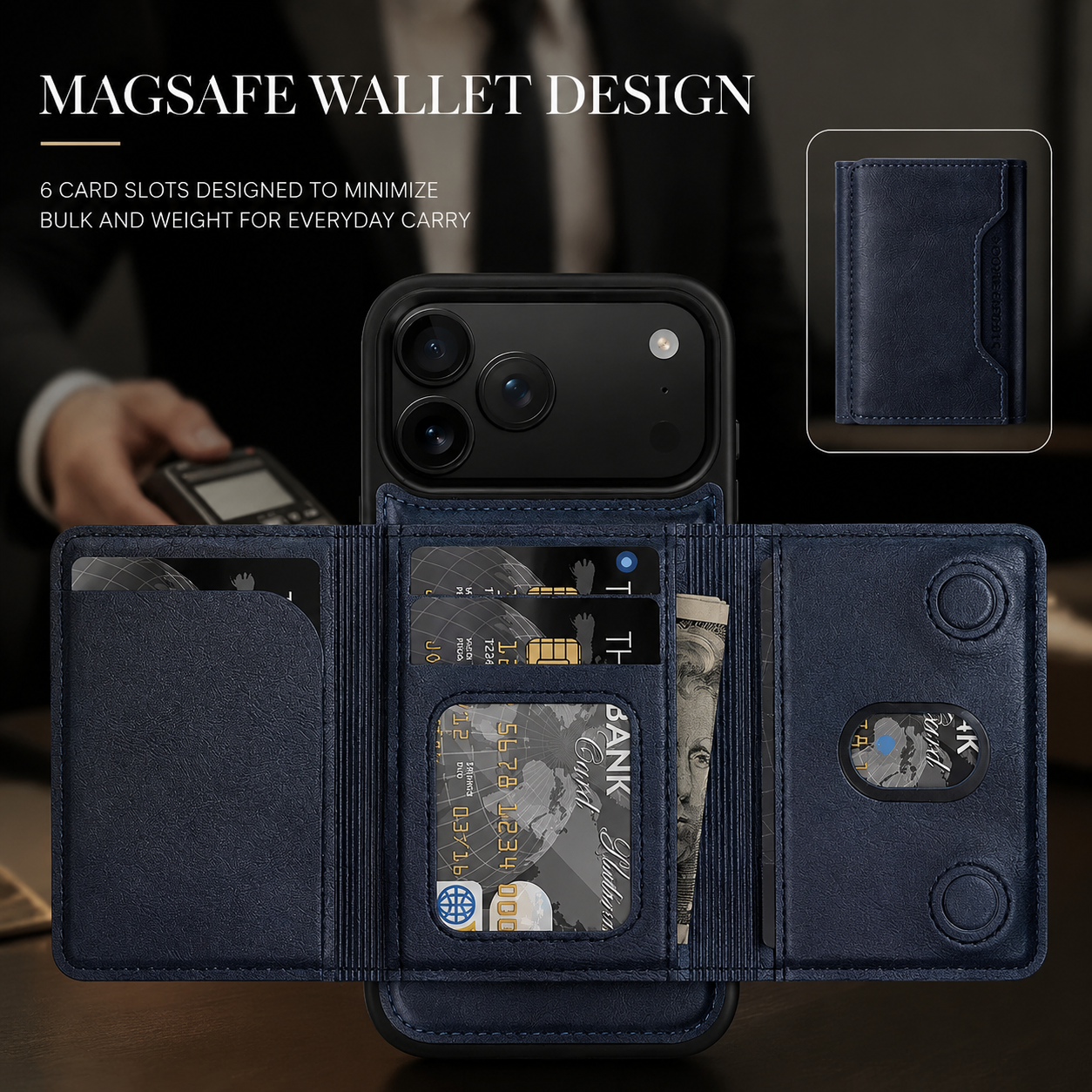 Elite iPhone Magnetic RFID Leather Wallet Case, MagSafe Compatible Card Holder with Shock Protection, Secure Storage, Anti Scratch Finish and Daily Carry Design
