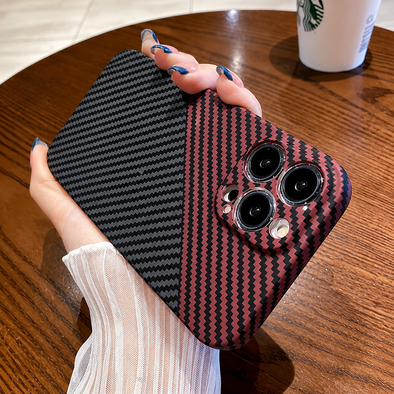 Luxury iPhone Case MagSafe Compatible Carbon Fiber Texture Matte Protective Cover Camera Lens Protection Shockproof Hard PC Slim Lightweight Design
