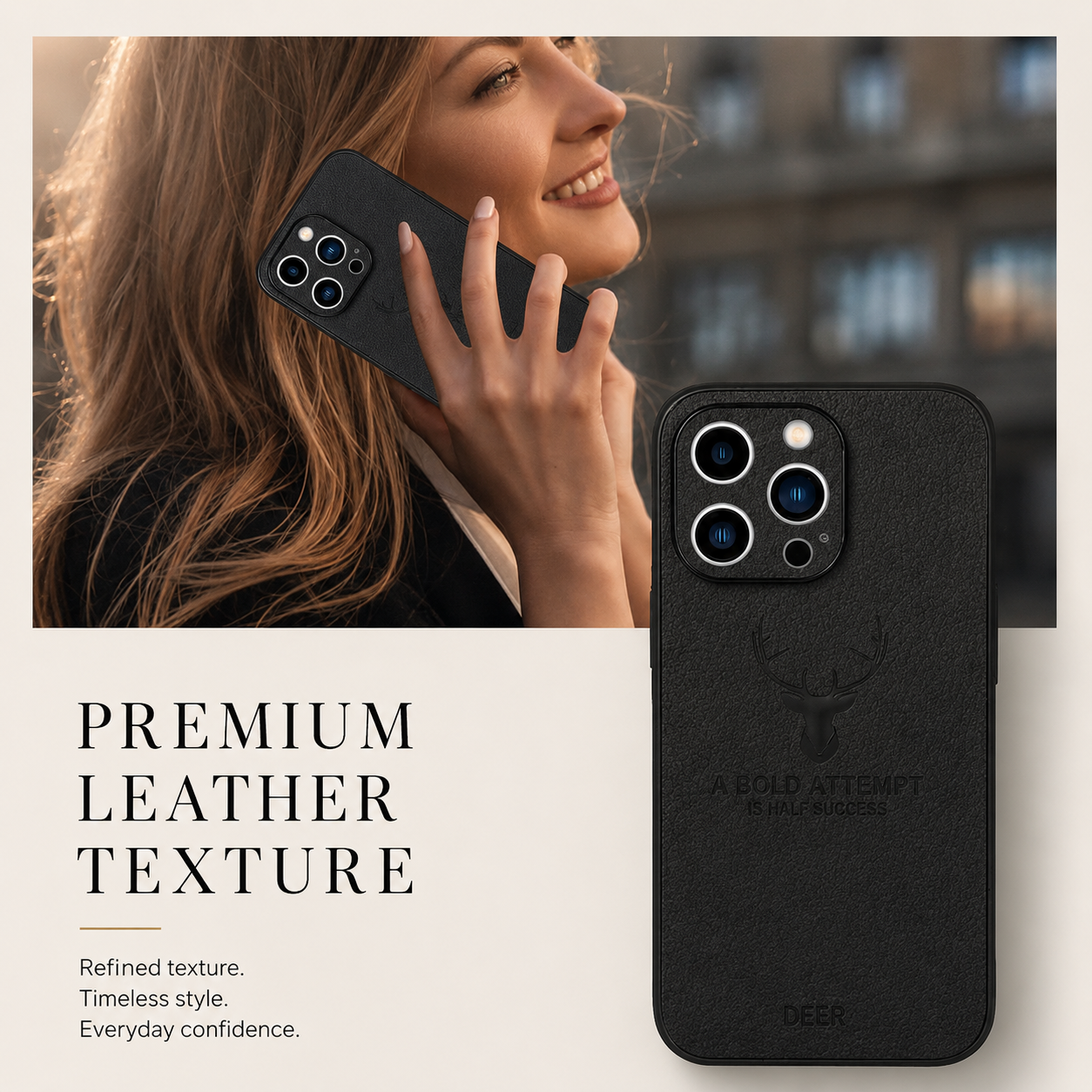 Luxury iPhone Case MagSafe Compatible Deer Leather Texture Protective Cover Camera Lens Protection Shockproof Ultra Thin Slim Lightweight Design