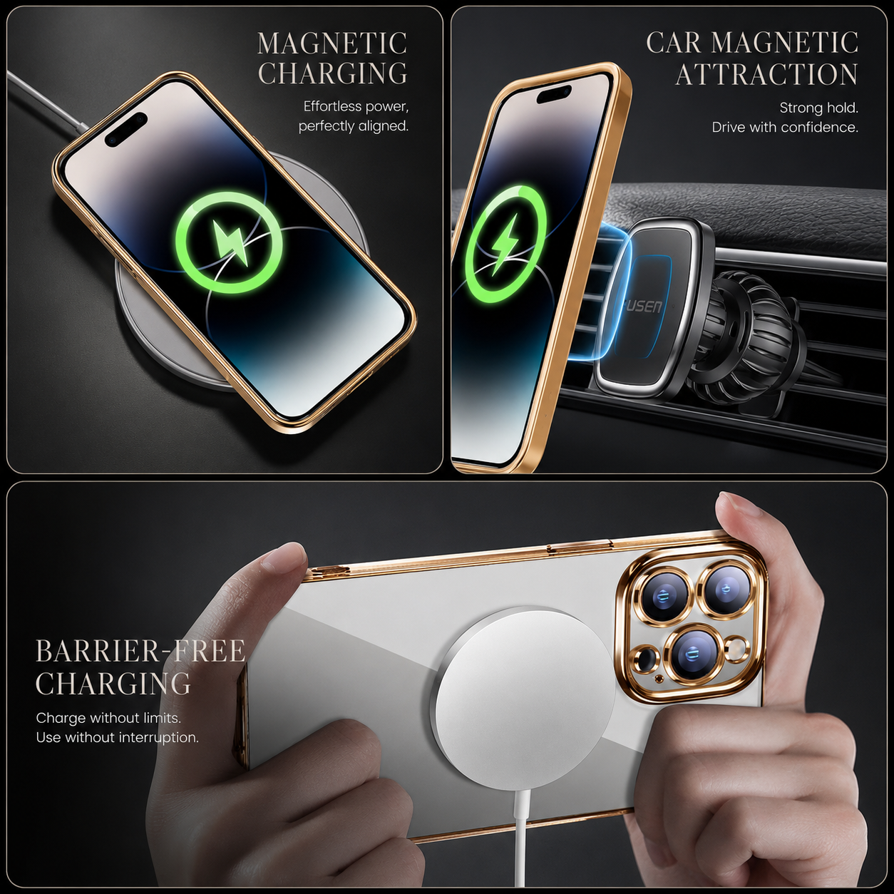 Luxury iPhone Case MagSafe Compatible Double Sided Tempered Glass Metal Frame Protective Cover 360 Full Body Camera Lens Protection Shockproof Ultra Thin