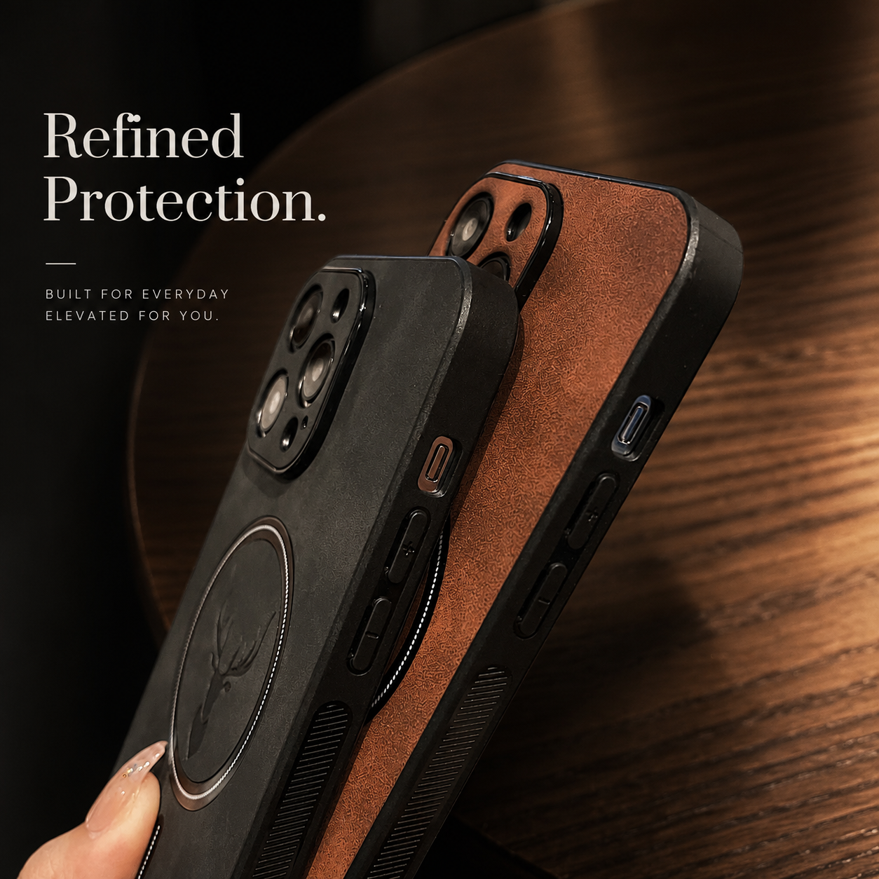 Luxury iPhone Case MagSafe Compatible Genuine Deer Leather Protective Cover Camera Lens Protection Shockproof Bumper Frame Slim Lightweight Design