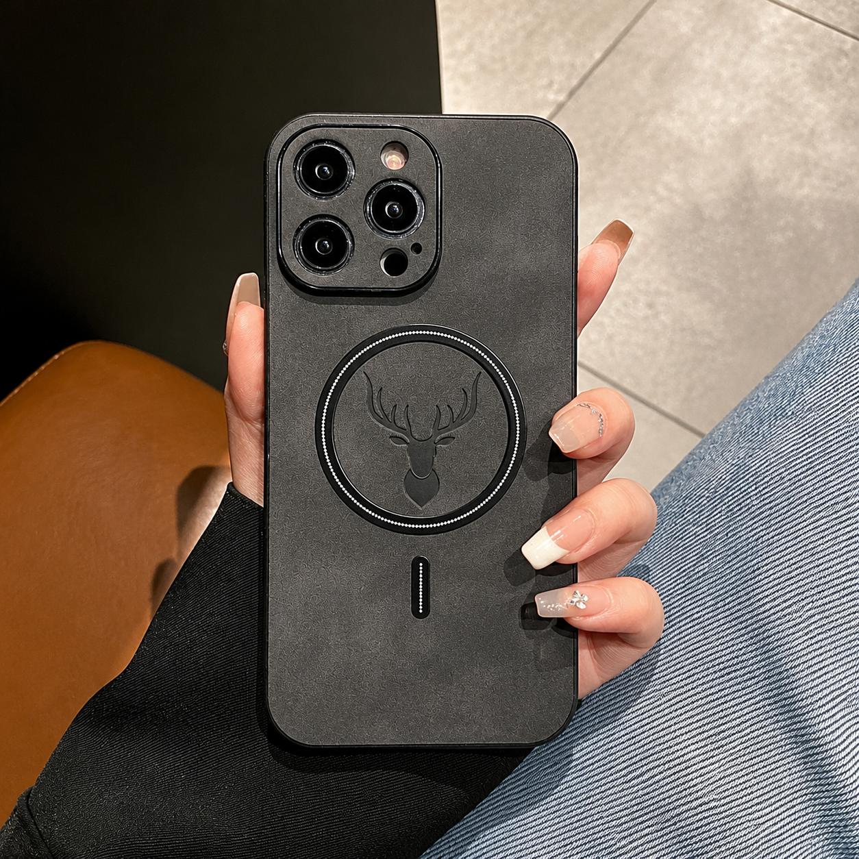 Luxury iPhone Case MagSafe Compatible Genuine Deer Leather Protective Cover Camera Lens Protection Shockproof Bumper Frame Slim Lightweight Design