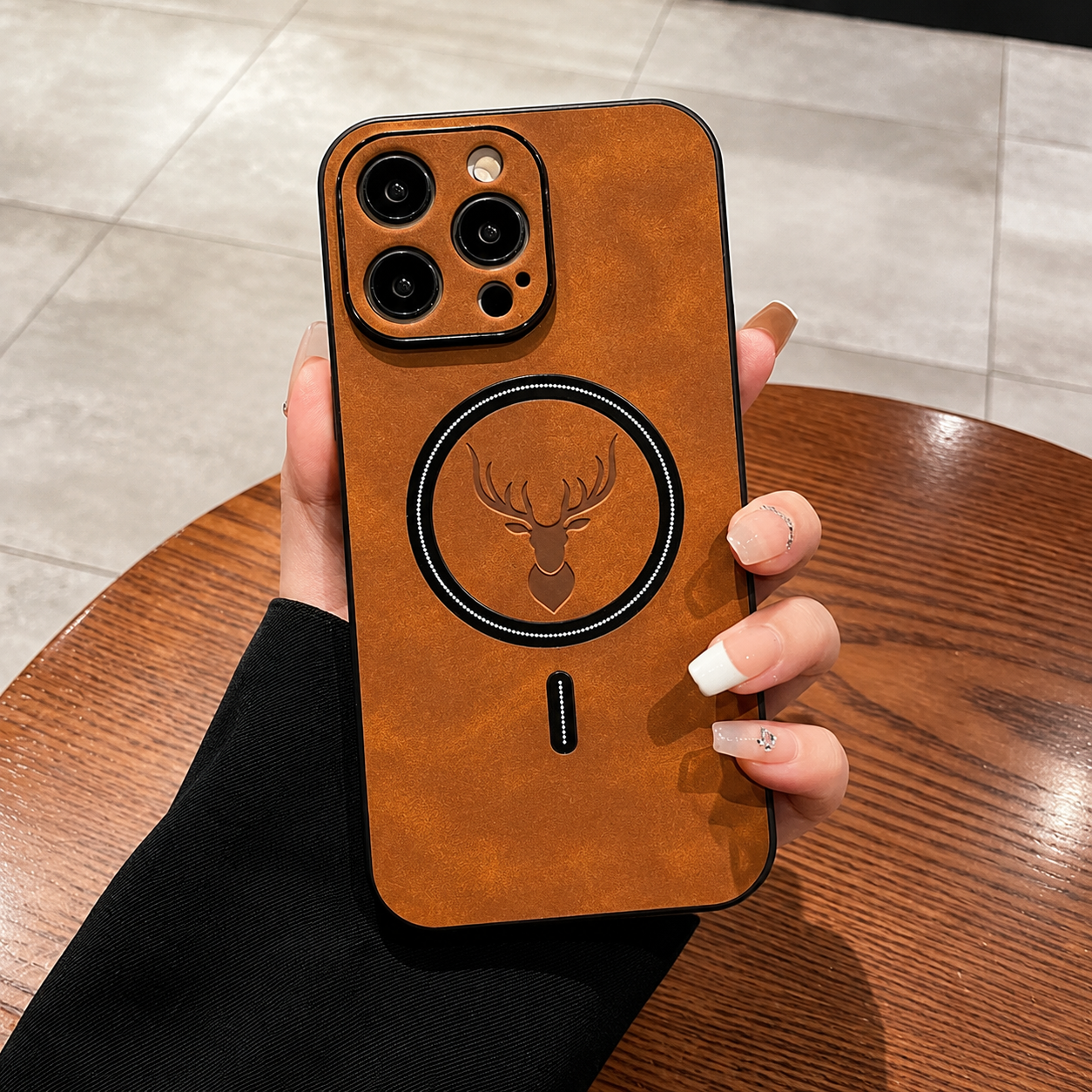 Luxury iPhone Case MagSafe Compatible Genuine Deer Leather Protective Cover Camera Lens Protection Shockproof Bumper Frame Slim Lightweight Design