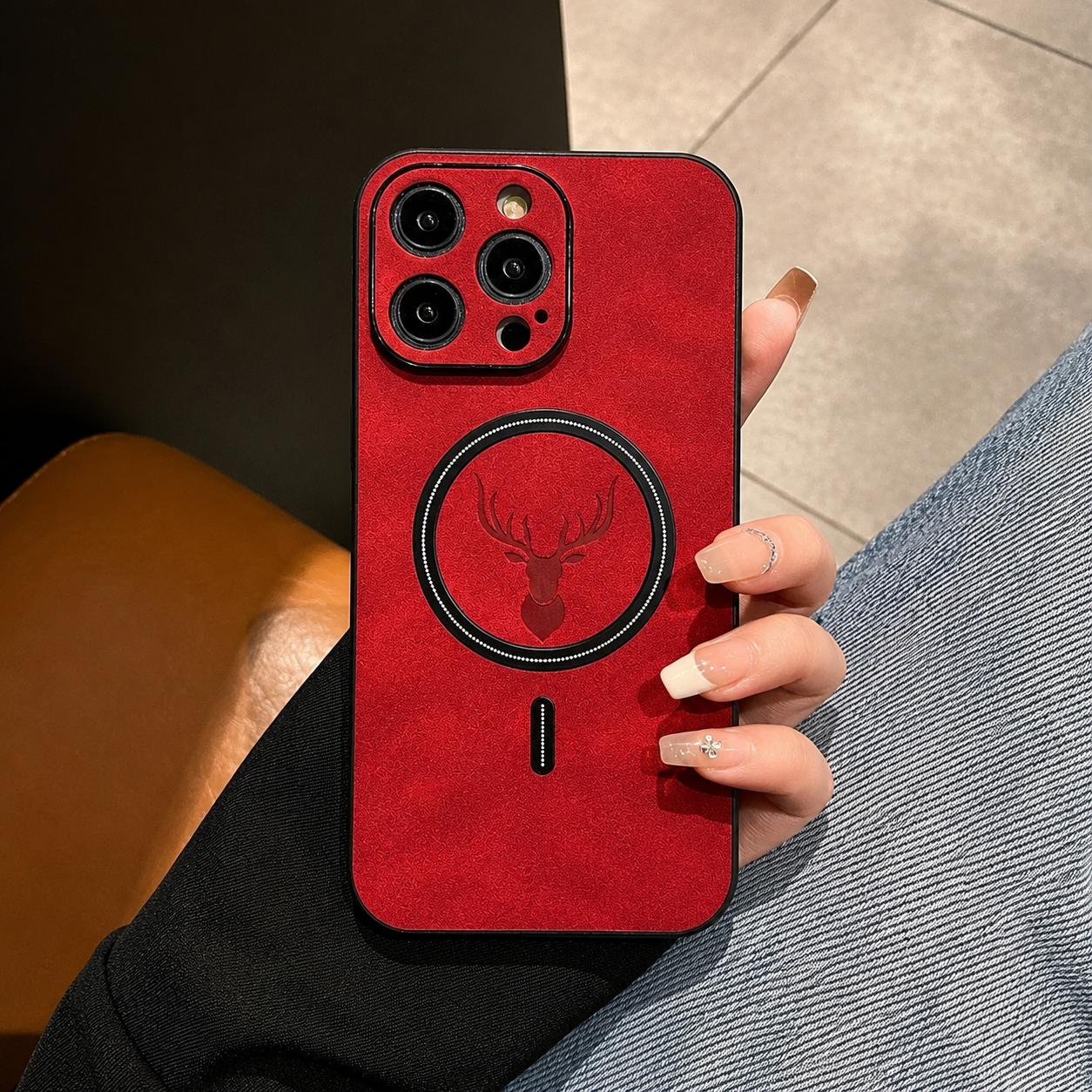 Luxury iPhone Case MagSafe Compatible Genuine Deer Leather Protective Cover Camera Lens Protection Shockproof Bumper Frame Slim Lightweight Design