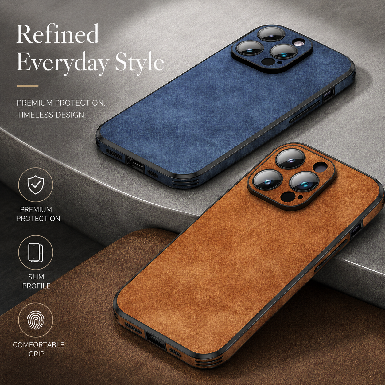 Luxury iPhone Case MagSafe Compatible Genuine Leather Design with Camera Lens Protection, Shockproof Construction, Slim Lightweight Premium Finish