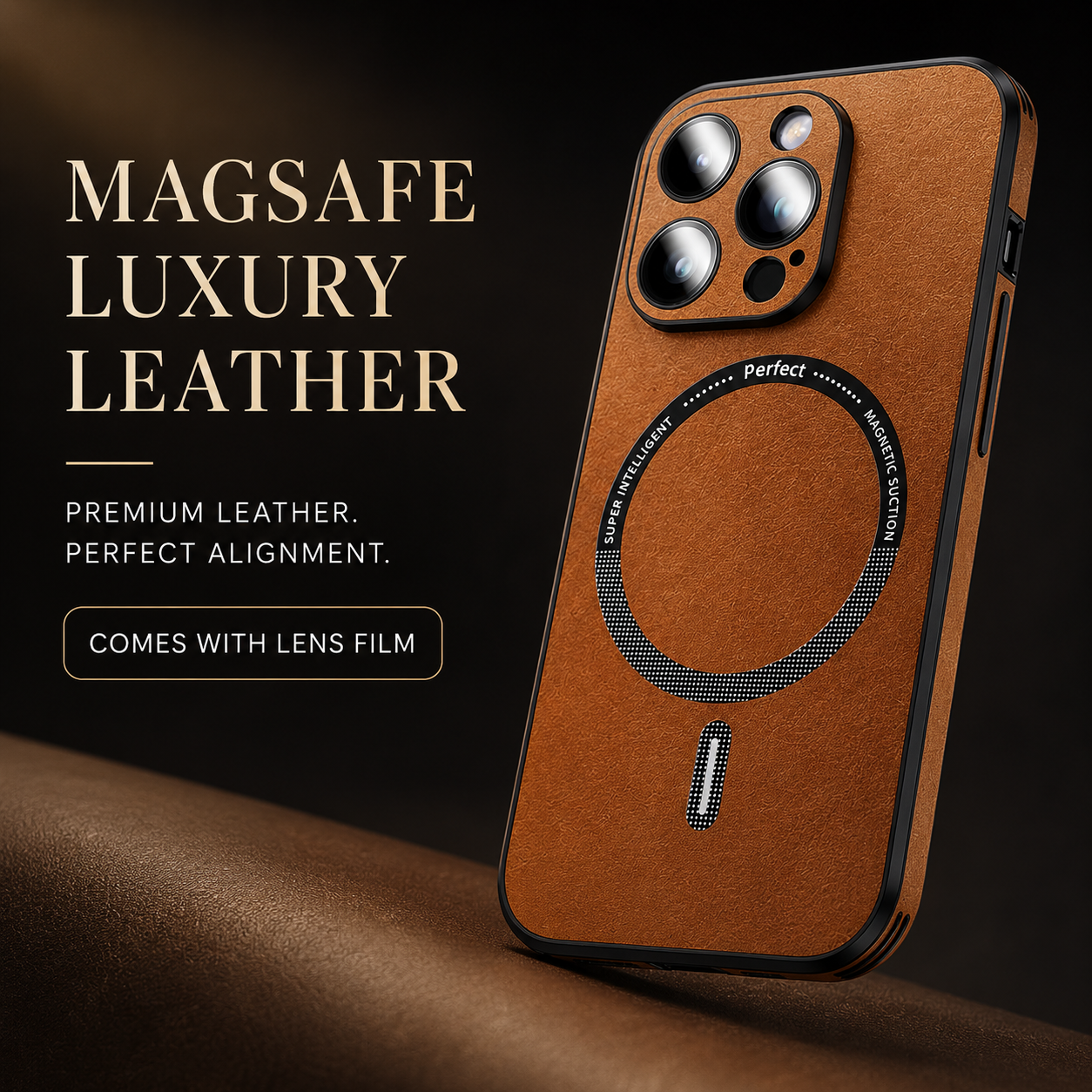 Luxury iPhone Case MagSafe Compatible Genuine Leather Protective Cover Camera Lens Protection Shockproof Magnetic Slim Lightweight Design