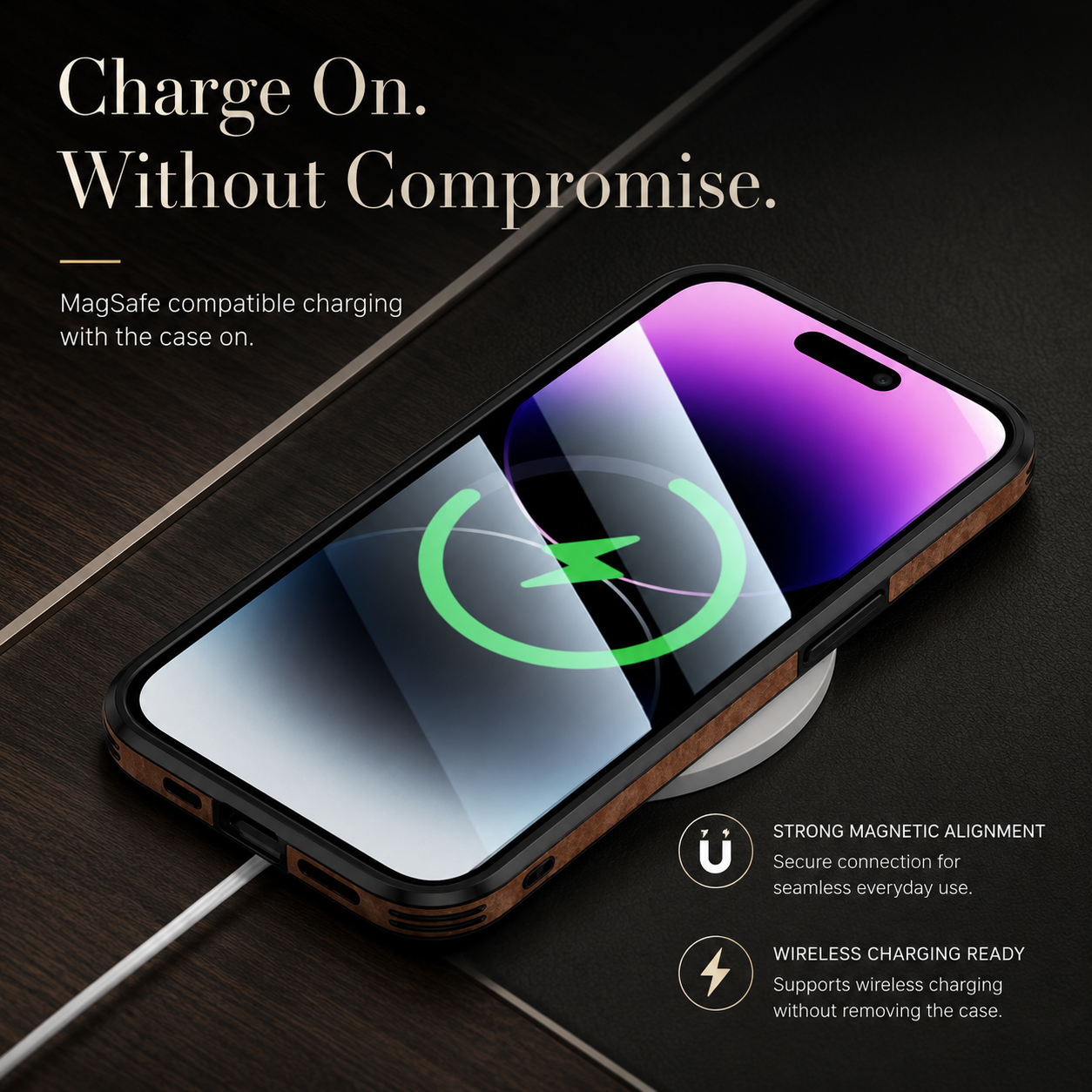 Luxury iPhone Case MagSafe Compatible Genuine Leather Protective Cover Camera Lens Protection Shockproof Vintage Texture Slim Lightweight Design