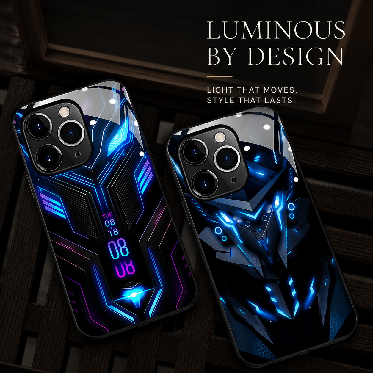 Luxury iPhone Case MagSafe Compatible LED Notification Light Protective Cover Camera Lens Protection Shockproof Mecha Design Ultra Thin