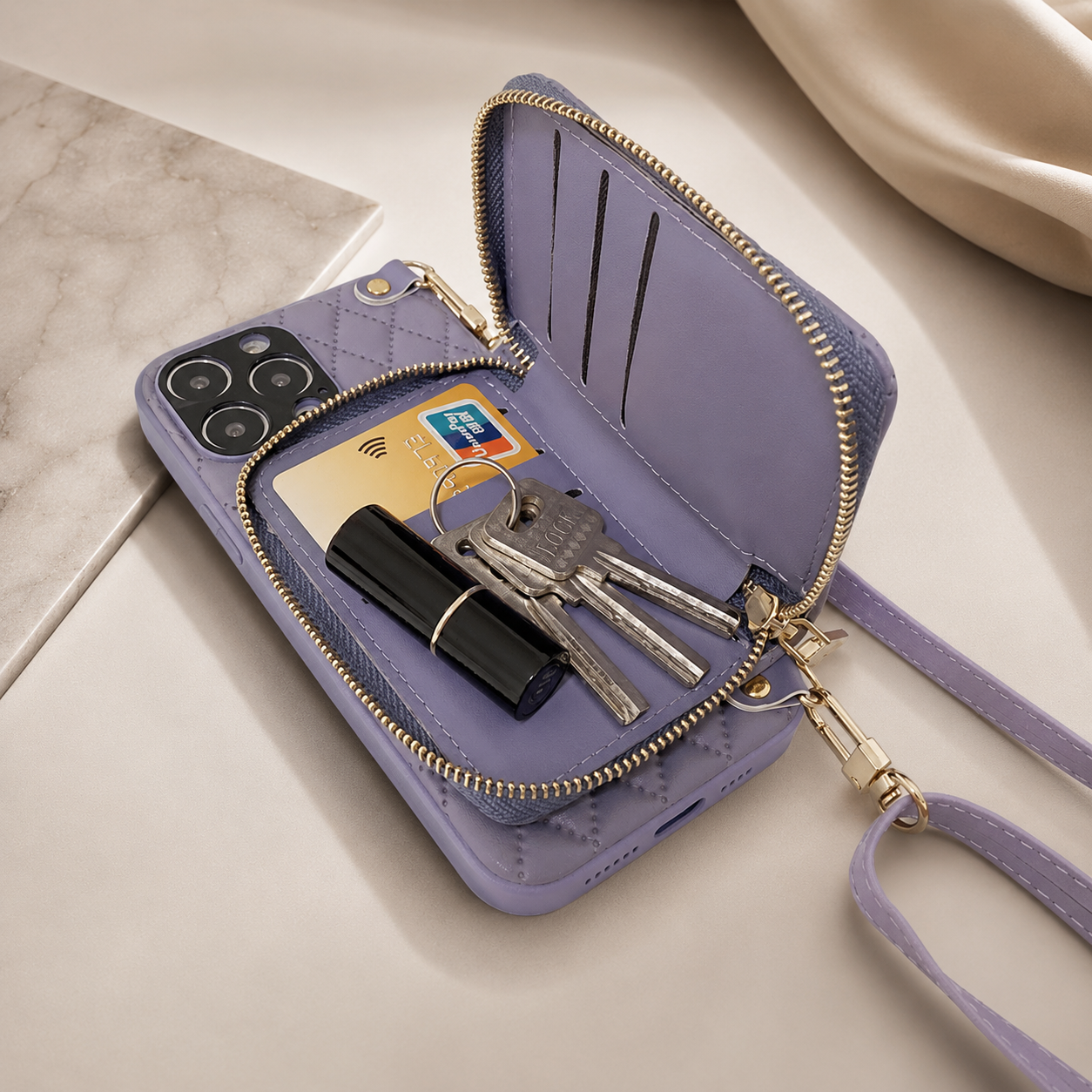 Luxury iPhone Case Wallet MagSafe Compatible Leather Zipper Crossbody Strap Card Holder Protective Cover Camera Lens Protection Shockproof Slim Design