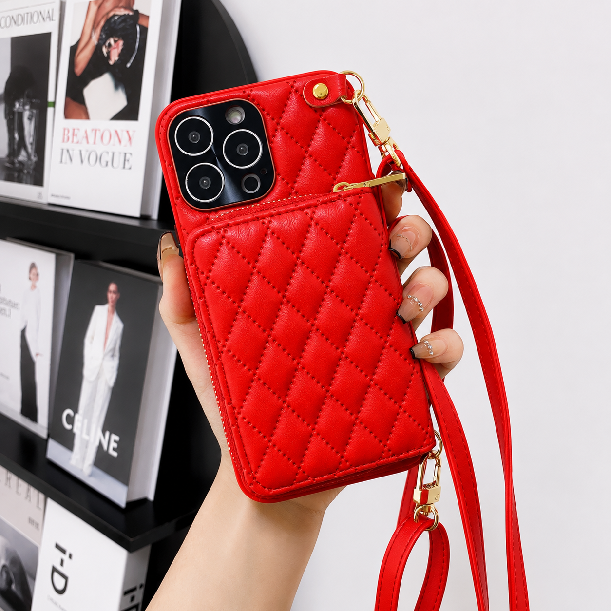 Luxury iPhone Case Wallet MagSafe Compatible Leather Zipper Crossbody Strap Card Holder Protective Cover Camera Lens Protection Shockproof Slim Design