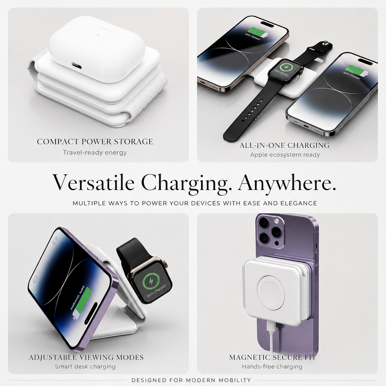 Premium 3 in 1 Wireless Charger Foldable MagSafe Compatible 15W Fast Charging Station Magnetic Portable Charging Dock Stand Phone Watch Earbuds