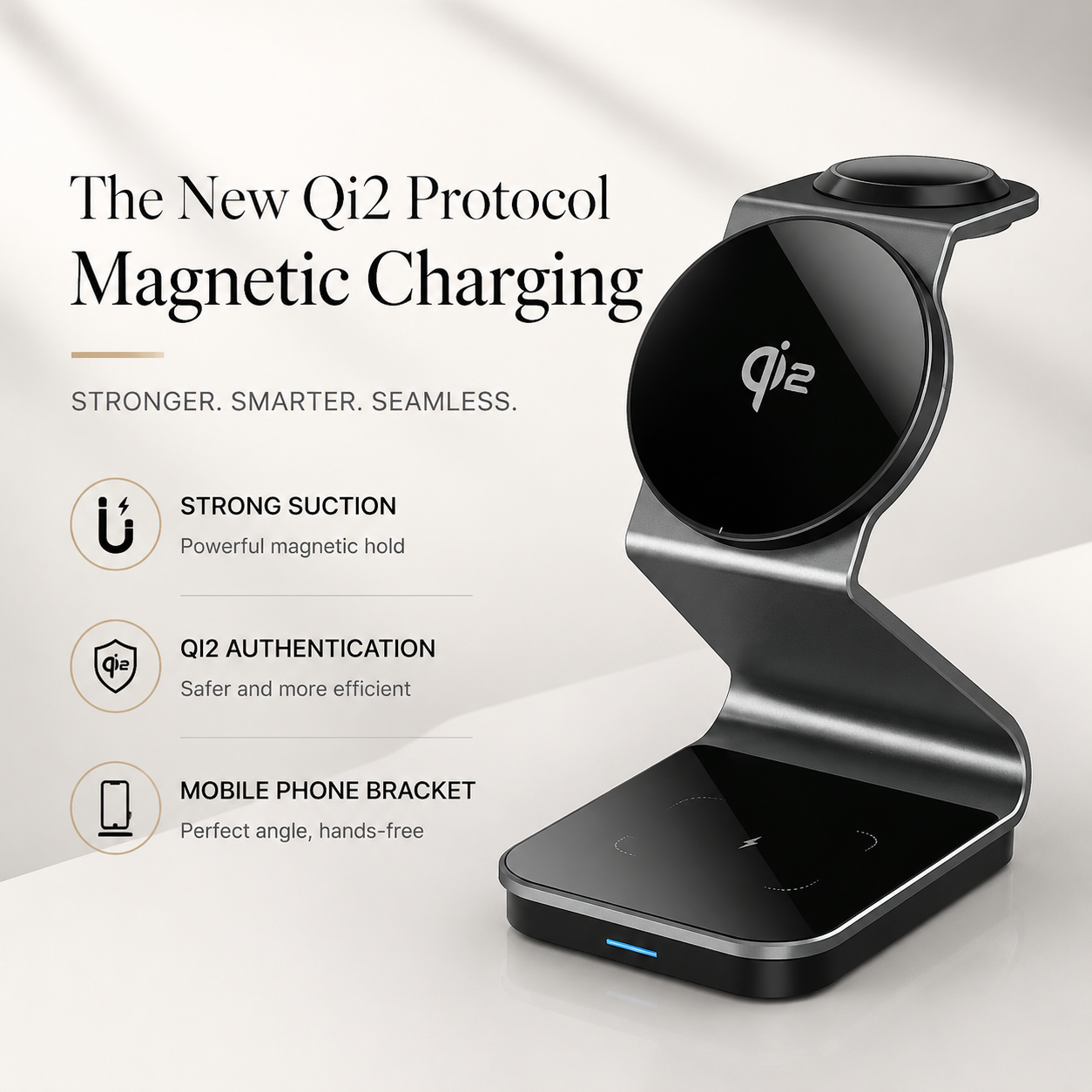 Premium 3 in 1 Wireless Charger Foldable MagSafe Compatible 15W Fast Charging Station Magnetic Portable Charging Dock Stand Phone Watch Earbuds