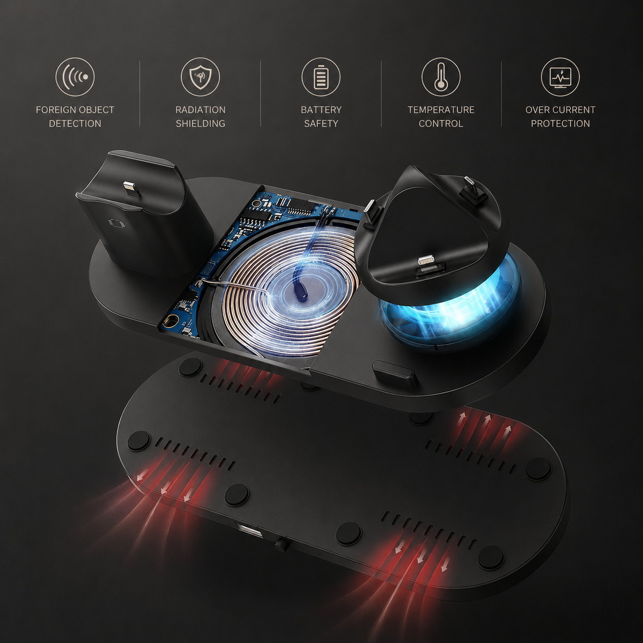 Premium 7 in 1 Wireless Charger Fast Charging Station Foldable Multi Device Charging Dock Smartphone Earbuds Watch MagSafe Compatible Stand Design