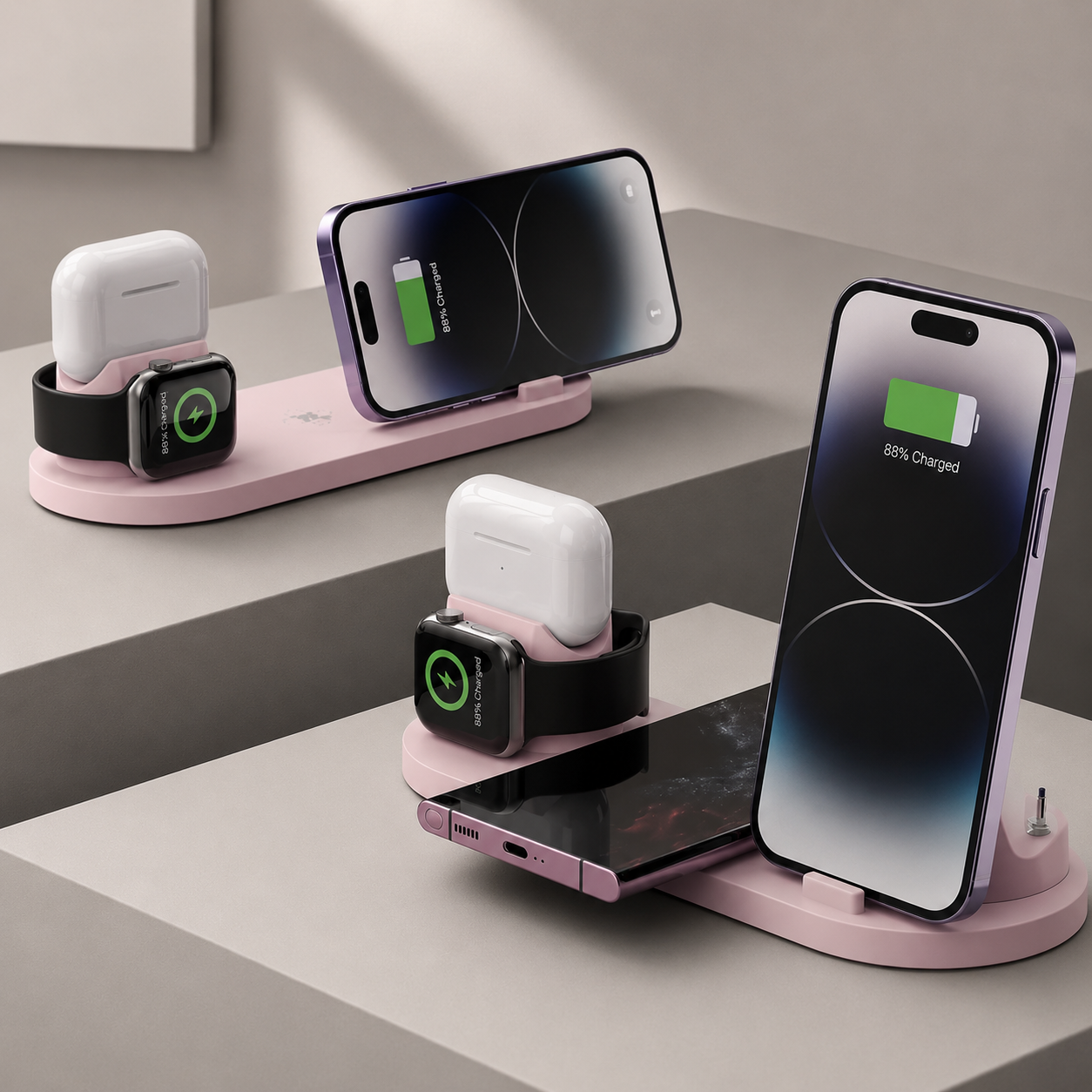 Premium 7 in 1 Wireless Charger Fast Charging Station Foldable Multi Device Charging Dock Smartphone Earbuds Watch MagSafe Compatible Stand Design