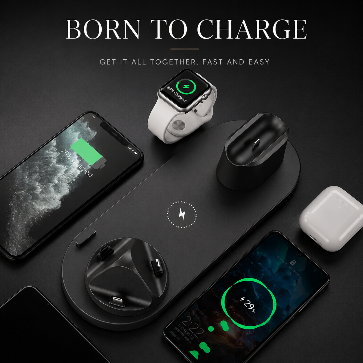 Premium 7 in 1 Wireless Charger Fast Charging Station Foldable Multi Device Charging Dock Smartphone Earbuds Watch MagSafe Compatible Stand Design