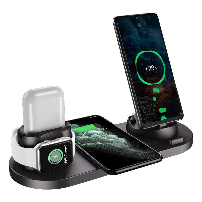 Premium 7 in 1 Wireless Charger Fast Charging Station Foldable Multi Device Charging Dock Smartphone Earbuds Watch MagSafe Compatible Stand Design
