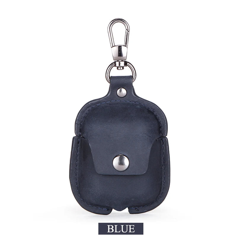 Premium AirPods Case Genuine Leather Protective Cover Wireless Charging Compatible Keychain Clip Shockproof Slim Profile Portable Storage Design