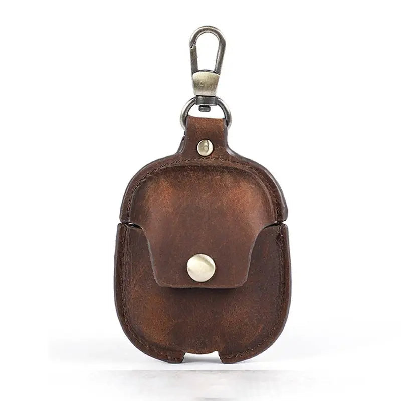 Premium AirPods Case Genuine Leather Protective Cover Wireless Charging Compatible Keychain Clip Shockproof Slim Profile Portable Storage Design