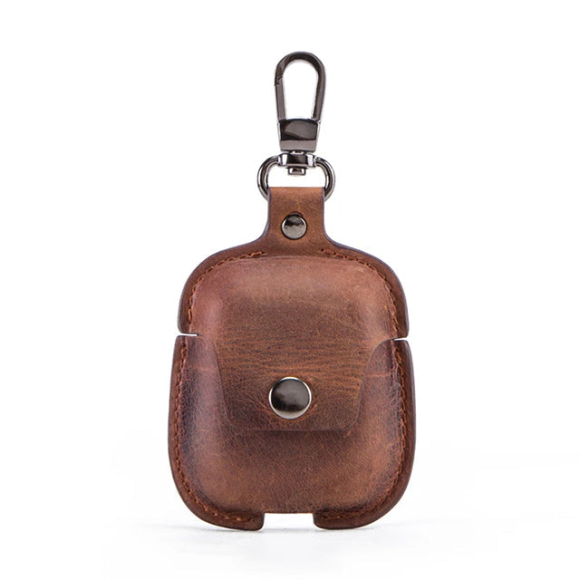 Premium AirPods Case Genuine Leather Protective Cover Wireless Charging Compatible Keychain Clip Shockproof Slim Profile Portable Storage Design