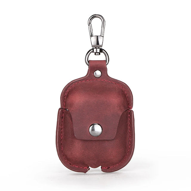 Premium AirPods Case Genuine Leather Protective Cover Wireless Charging Compatible Keychain Clip Shockproof Slim Profile Portable Storage Design