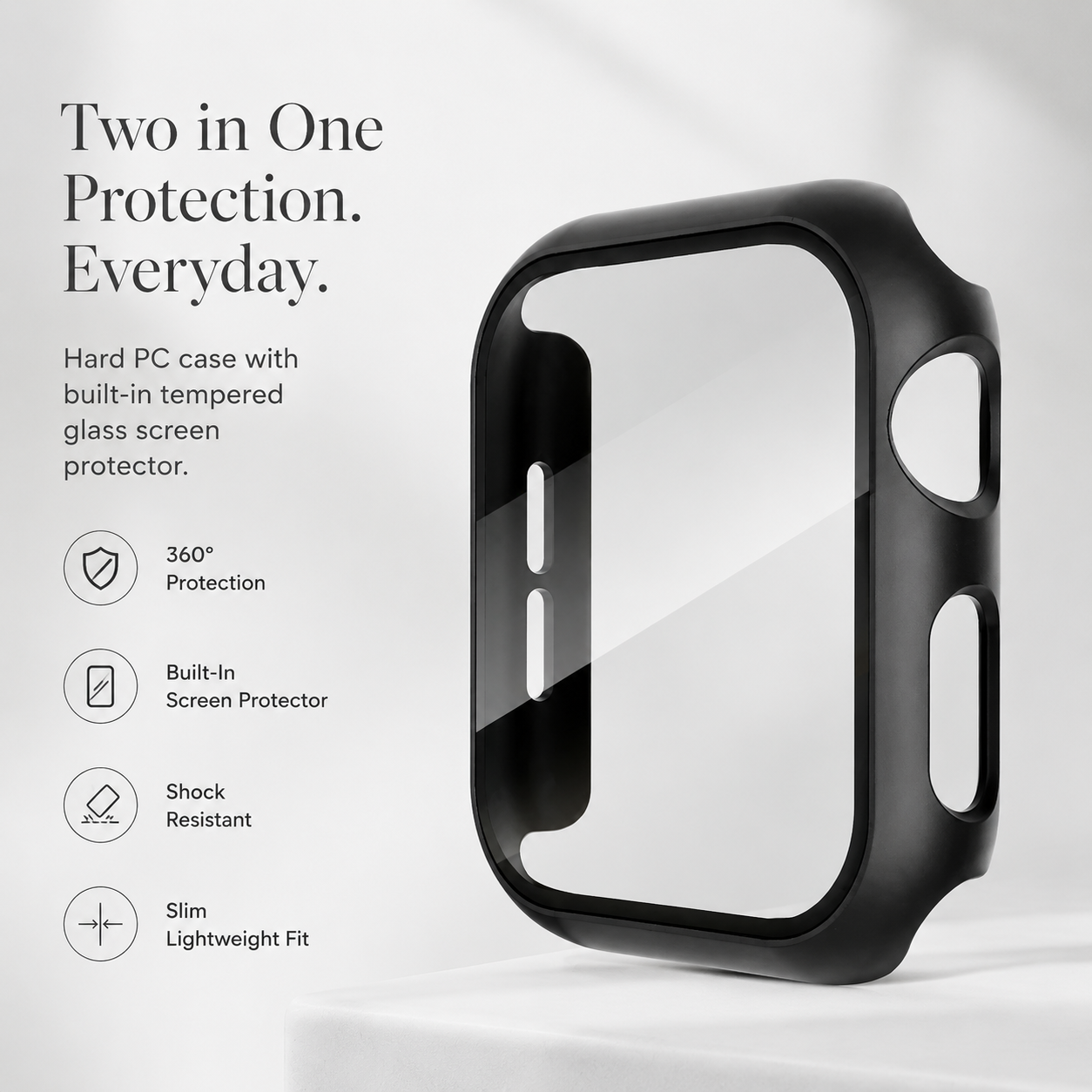 Premium Apple Watch Case Tempered Glass Screen Protector PC Bumper Shockproof Clear Protective Cover Transparent Full Body Anti Scratch Design
