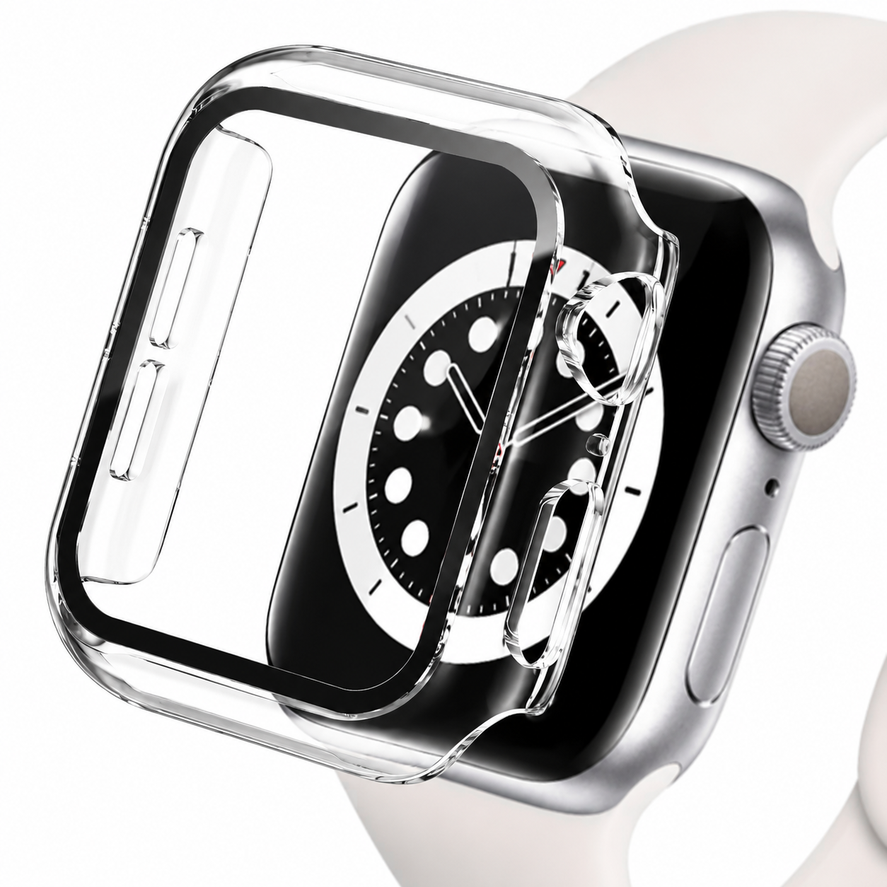 Premium Apple Watch Case Tempered Glass Screen Protector PC Bumper Shockproof Clear Protective Cover Transparent Full Body Anti Scratch Design