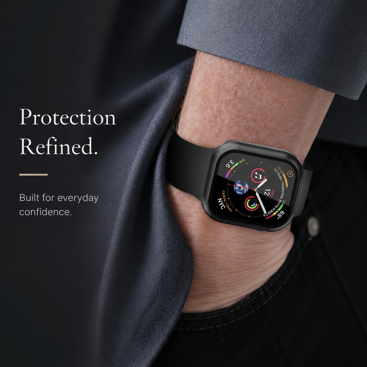 Premium Apple Watch Case Tempered Glass Screen Protector PC Bumper Shockproof Clear Protective Cover Transparent Full Body Anti Scratch Design