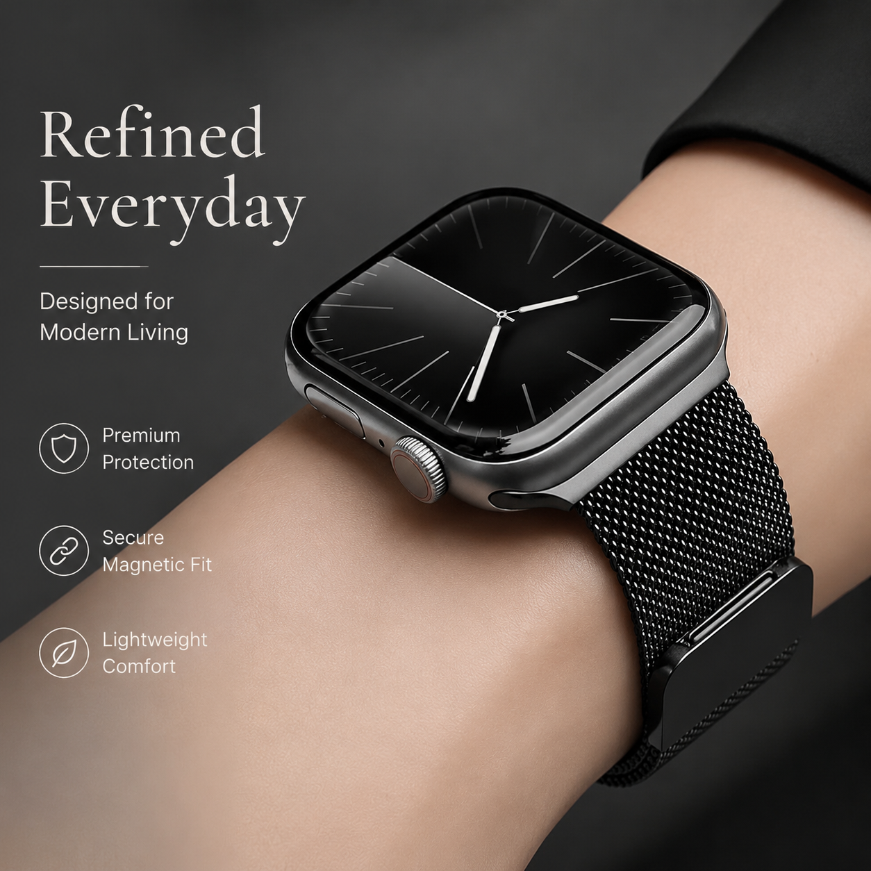 Premium Apple Watch Milanese Loop Band Stainless Steel Mesh Strap Breathable Adjustable Elegant Wristband for Ultra Series Models 38mm 40mm 41mm 42mm 44mm 45mm 49mm