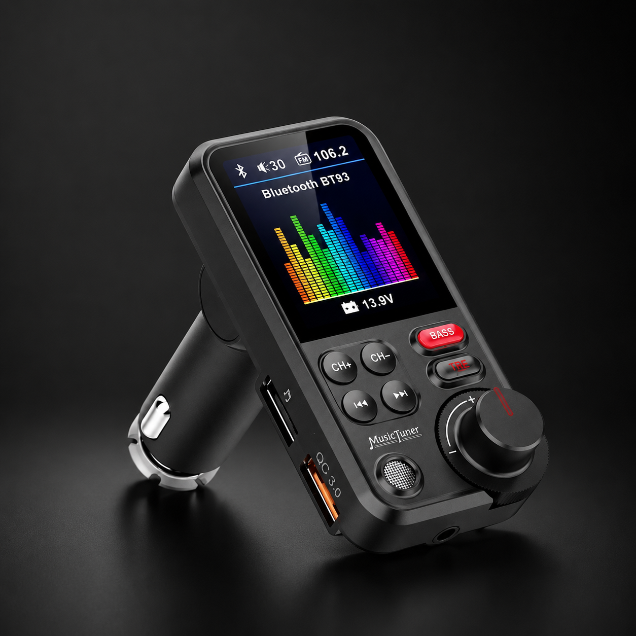 Premium Car Bluetooth FM Transmitter QC 3.0 Fast Charging USB Charger Hands Free Calling Audio Adapter Stereo Music Player Wireless Vehicle Audio