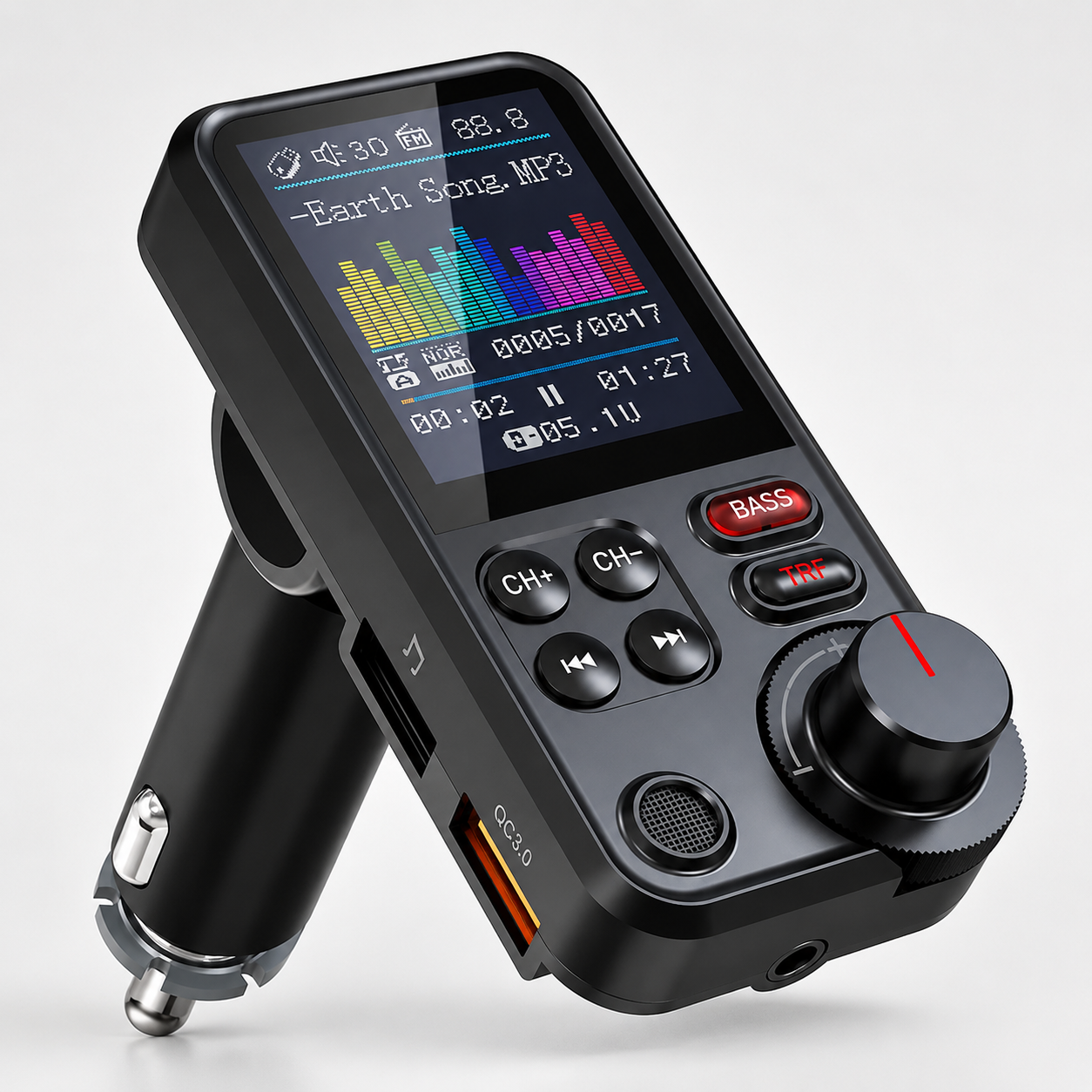 Premium Car Bluetooth FM Transmitter QC 3.0 Fast Charging USB Charger Hands Free Calling Audio Adapter Stereo Music Player Wireless Vehicle Audio