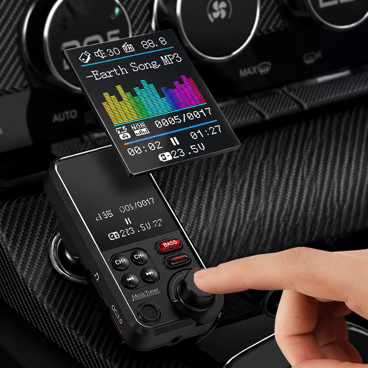 Premium Car Bluetooth FM Transmitter QC 3.0 Fast Charging USB Charger Hands Free Calling Audio Adapter Stereo Music Player Wireless Vehicle Audio