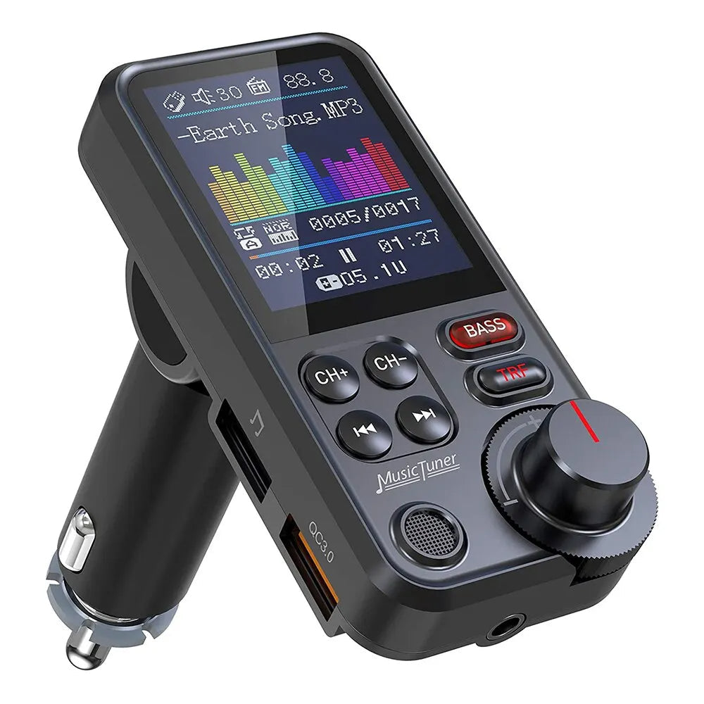 Premium Car Bluetooth FM Transmitter QC 3.0 Fast Charging USB Charger Hands Free Calling Audio Adapter Stereo Music Player Wireless Vehicle Audio