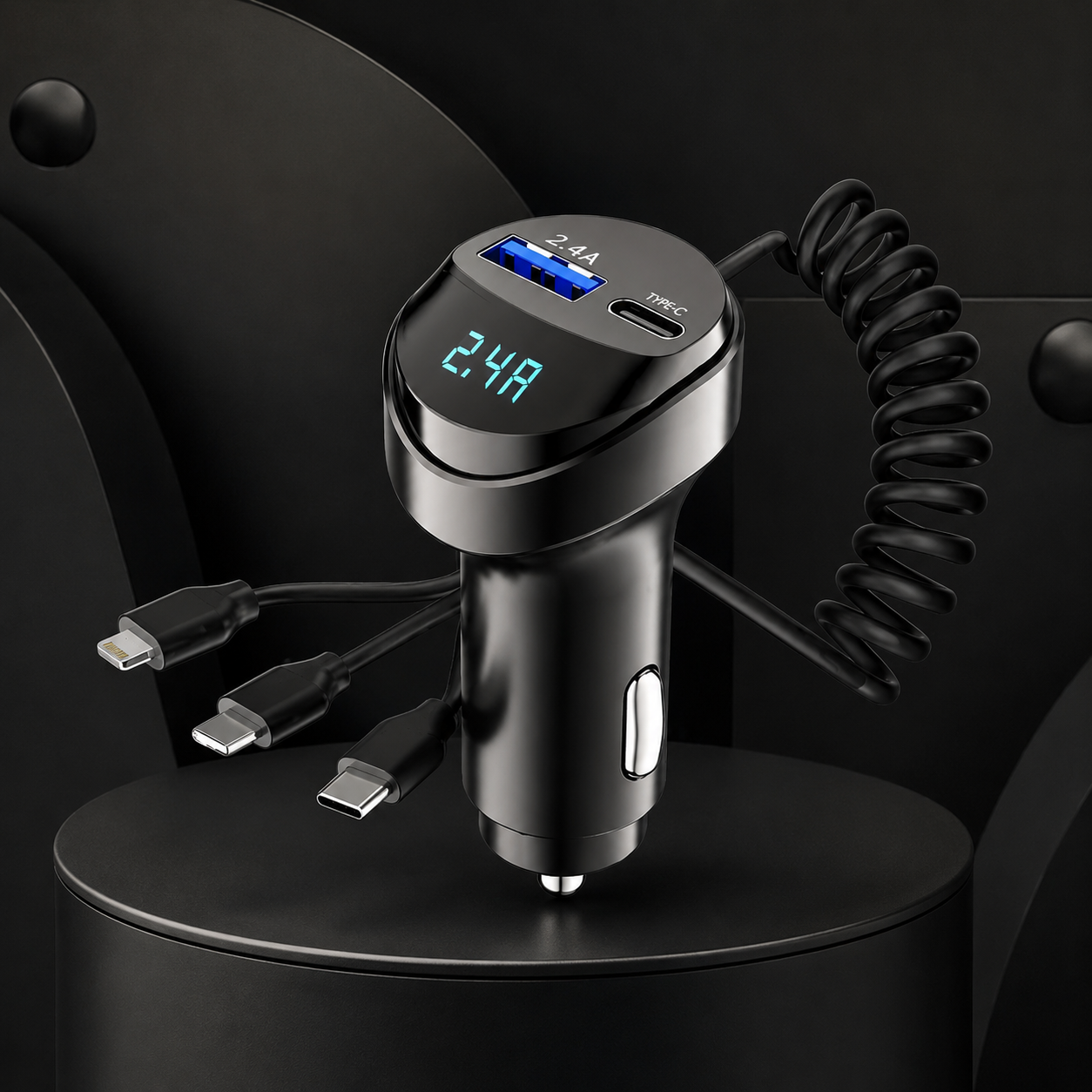 Premium Car Charger USB C Multi Port Fast Charging Adapter 12V Socket Smartphone Compatible High Speed Charging Power Distribution Hub Travel Accessory