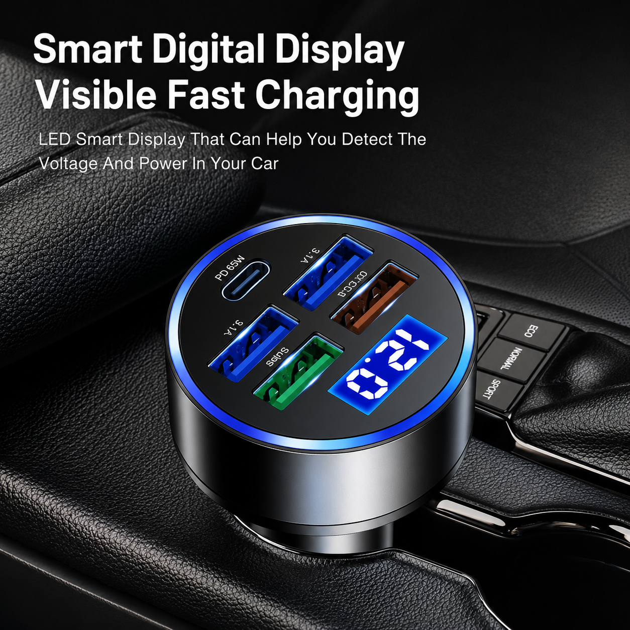 Premium Car Charger USB C Multi Port Fast Charging Adapter 12V Socket Smartphone Compatible High Speed Charging Power Distribution Hub Travel Accessory