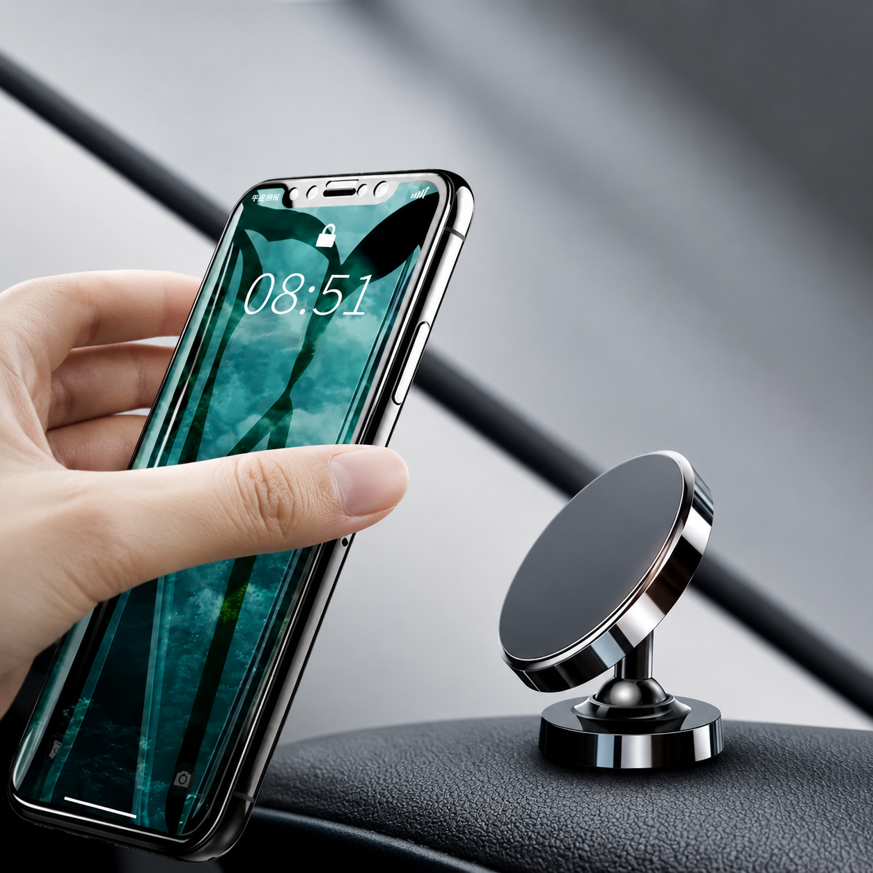 Premium Car Phone Mount Magnetic 360 Rotation Dashboard Holder Secure Grip GPS Stand Adjustable Smartphone Magnetic Vent Compatible Stable Design
