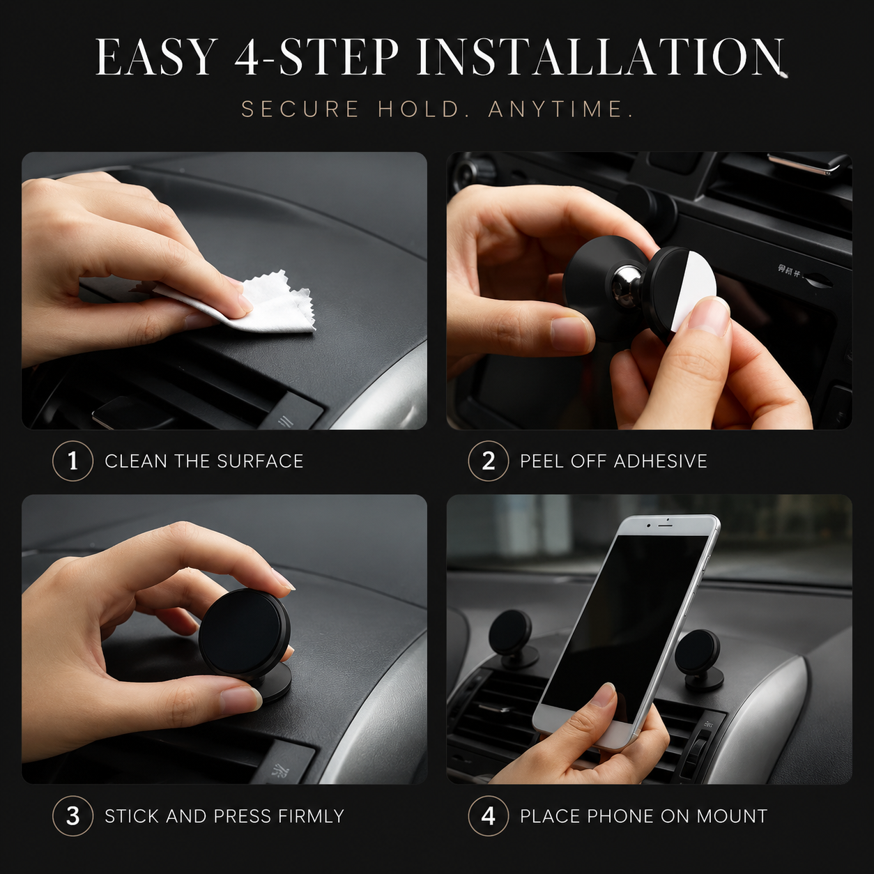 Premium Car Phone Mount Magnetic 360 Rotation Dashboard Holder Secure Grip GPS Stand Adjustable Smartphone Magnetic Vent Compatible Stable Design