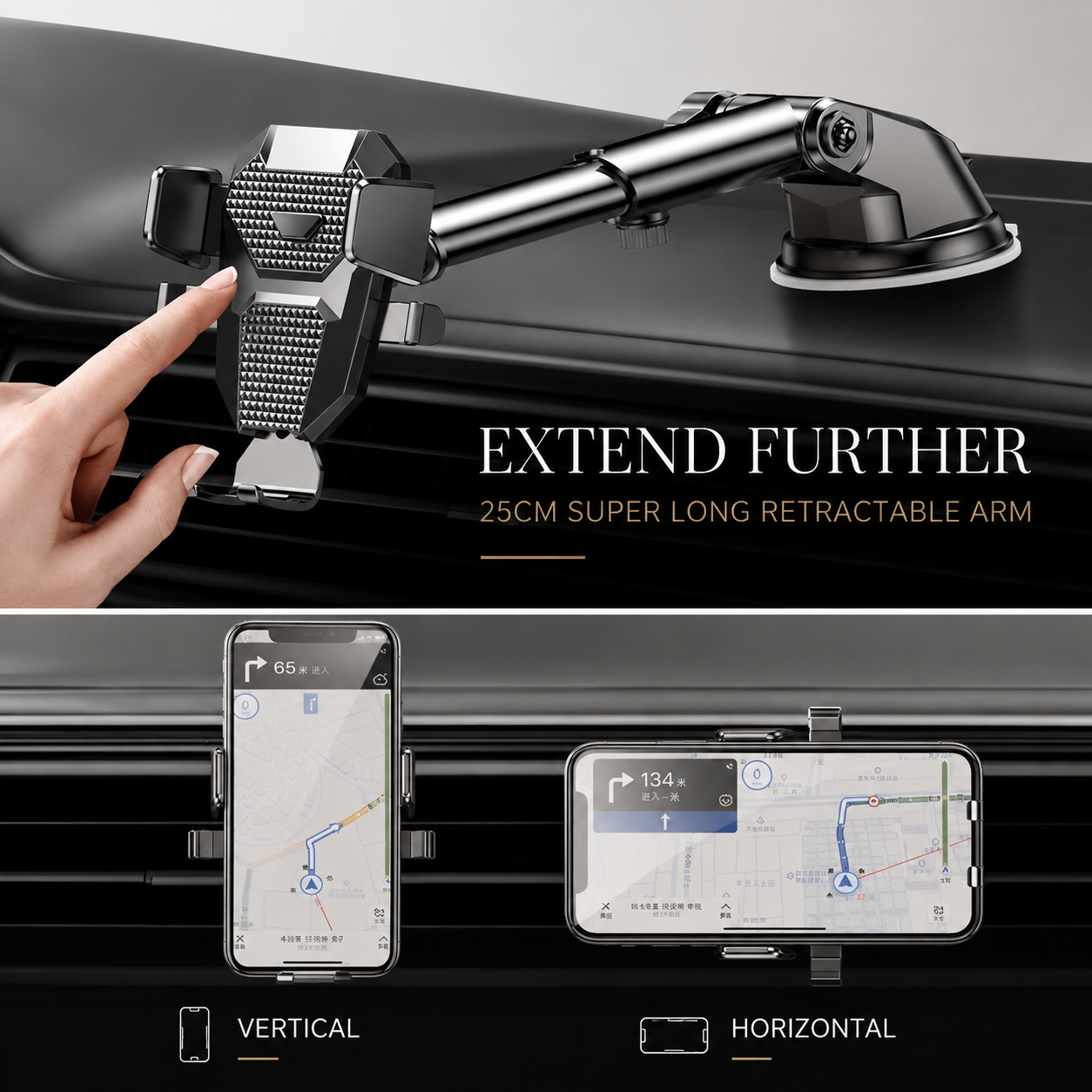 Premium Car Phone Mount Suction Cup 360 Rotation Dashboard Windshield Holder Secure Grip Adjustable Phone Stand Navigation Compatible Universal