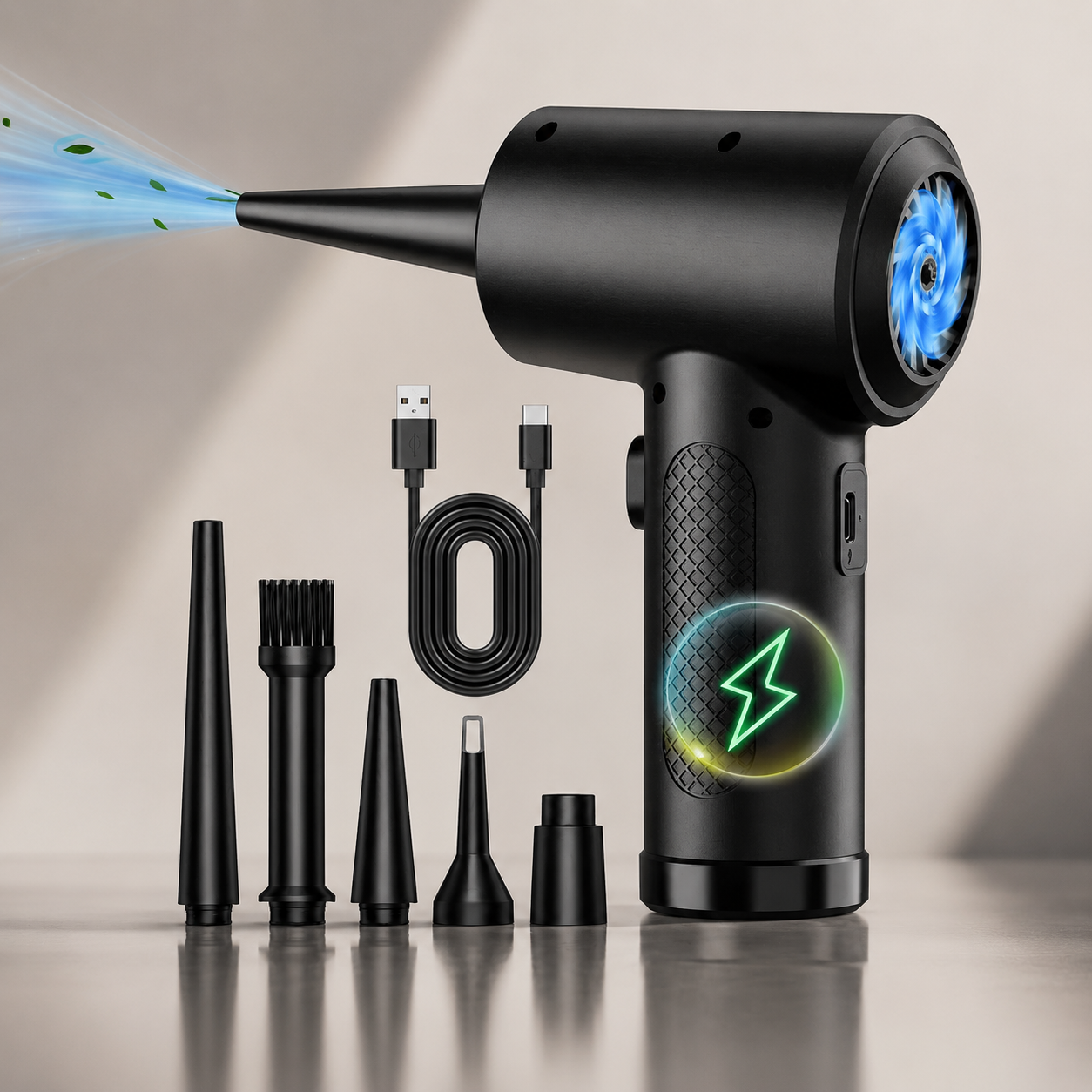 Premium Electric Air Duster Cordless Compressed Air Blower LED Light Keyboard Cleaner Reusable Cleaning Tool Portable Electronics Maintenance Accessory