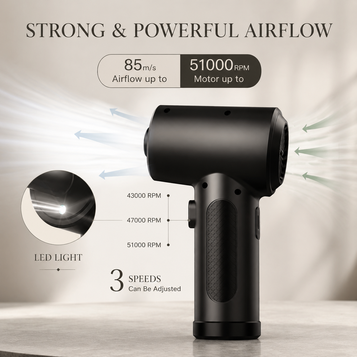 Premium Electric Air Duster Cordless Compressed Air Blower LED Light Keyboard Cleaner Reusable Cleaning Tool Portable Electronics Maintenance Accessory