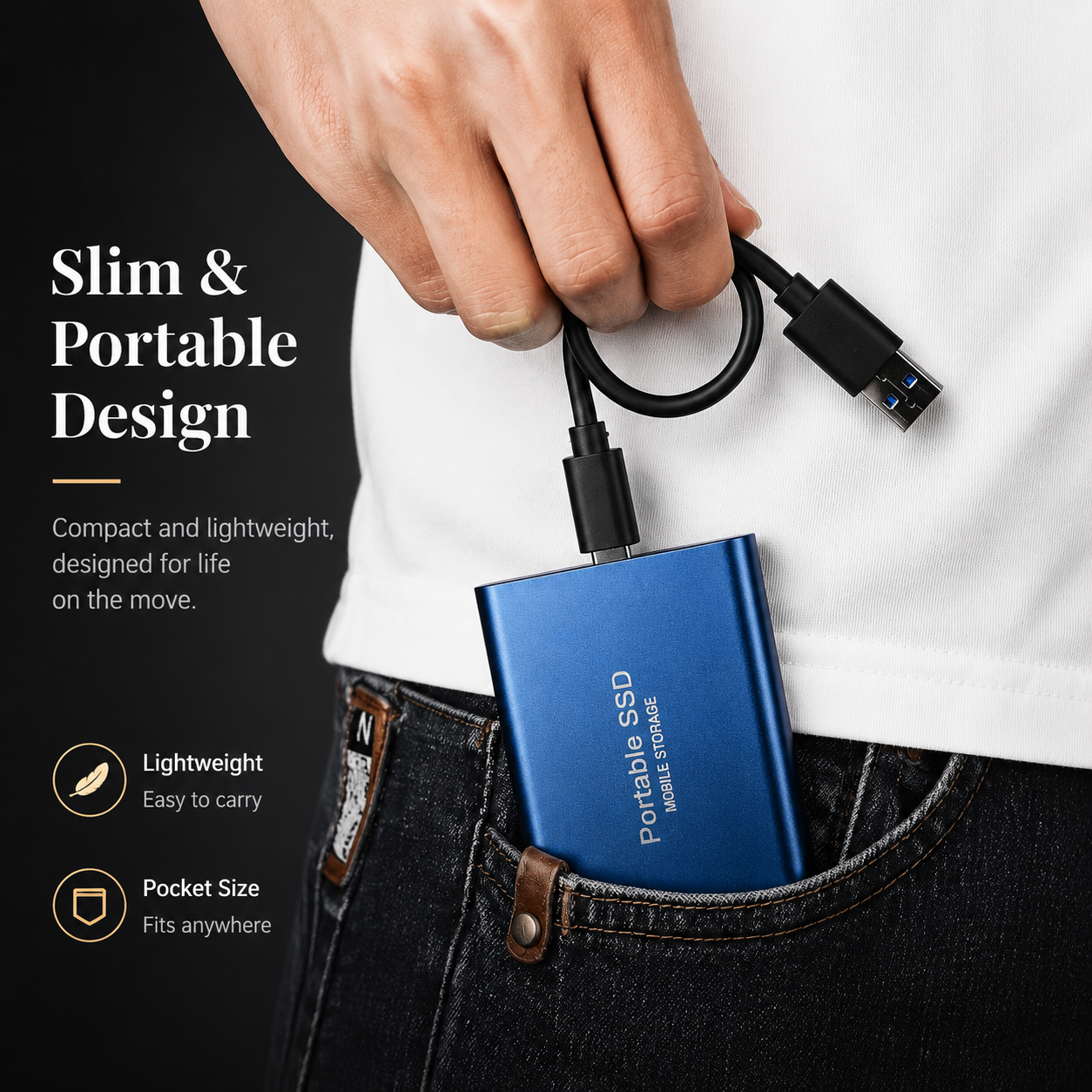 Premium External SSD Portable USB 3.1 High Speed Solid State Drive Compact Storage Device Fast Data Transfer Backup Solution Laptop PC Compatible