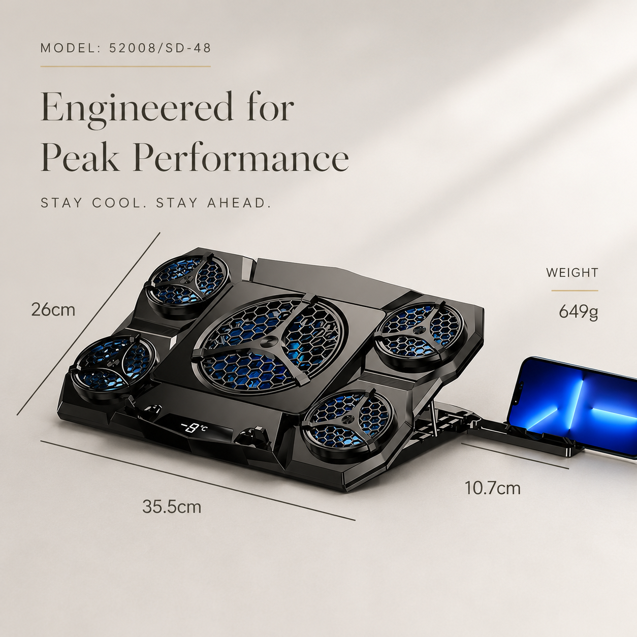 Premium Laptop Cooling Pad RGB 6 Fan Adjustable Stand Gaming Notebook Cooler Ergonomic Heat Dissipation High Airflow Performance Portable Desktop