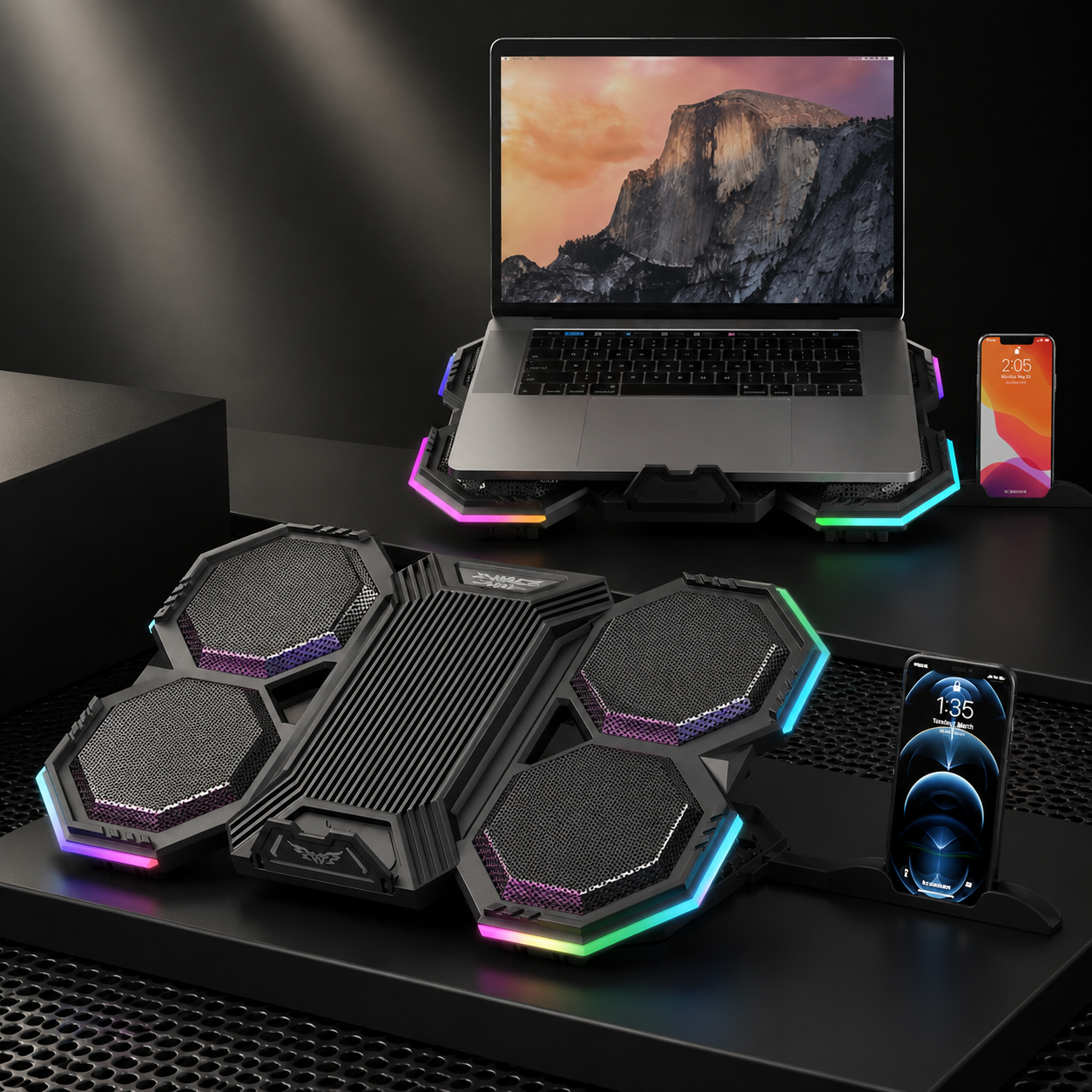 Premium Laptop Cooling Pad RGB 6 Fan Adjustable Stand Gaming Notebook Cooler Ergonomic Heat Dissipation High Airflow Performance Portable Desktop