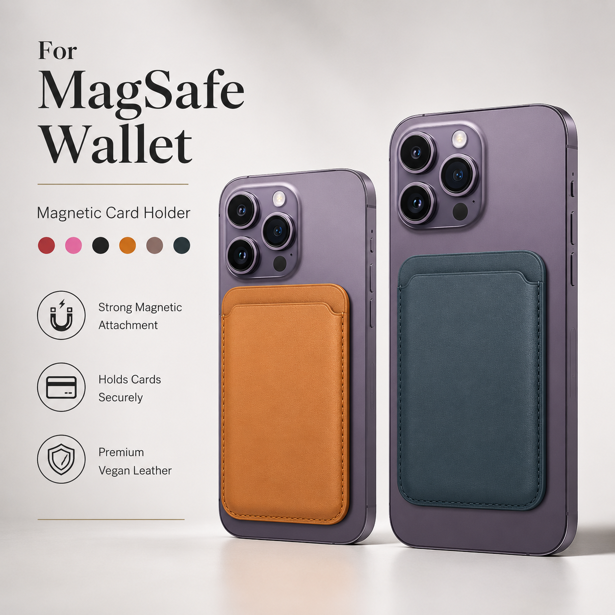 Premium MagSafe Wallet Magnetic Card Holder Leather Case Slim Detachable Phone Wallet Secure Card Storage RFID Compatible Minimal Travel Design