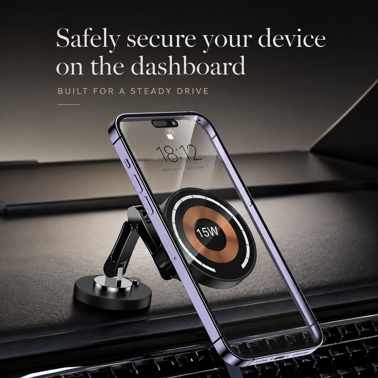 Premium Magnetic Car Charger Stand 15W Wireless Charging Mount 360 Rotation Foldable Metal Holder Fast Power Delivery Secure Dashboard Design
