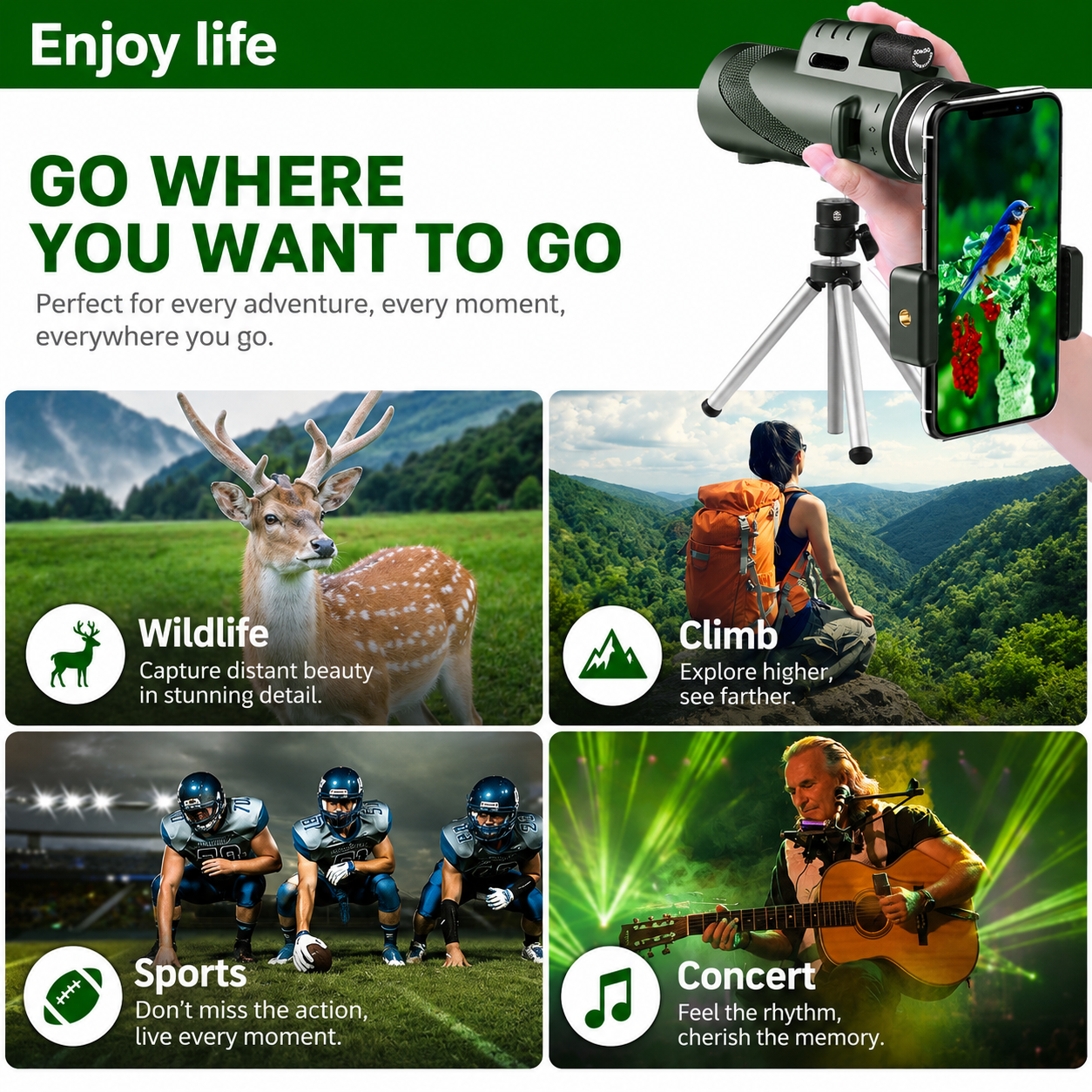 Premium Monocular Telescope HD Zoom Portable Folding Long Range Viewing Smartphone Compatible Compact Travel Scope Outdoor Observation Device