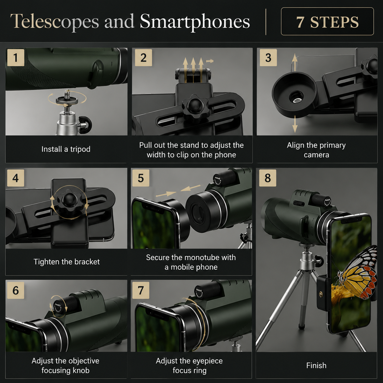 Premium Monocular Telescope HD Zoom Portable Folding Long Range Viewing Smartphone Compatible Compact Travel Scope Outdoor Observation Device