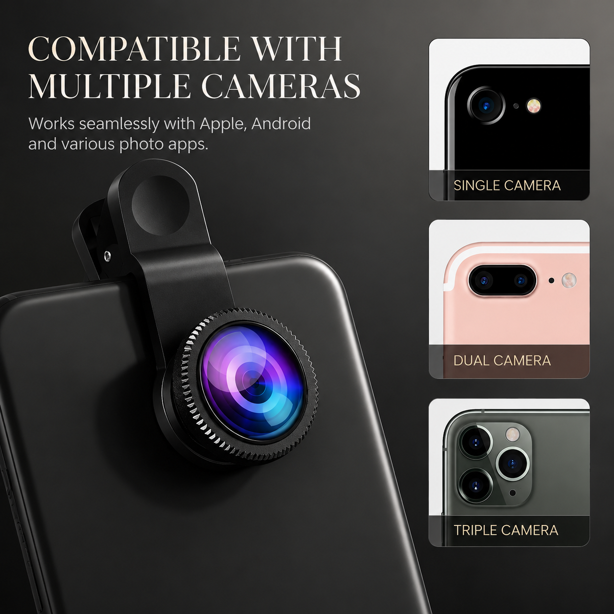 Premium Phone Camera Lens Kit 3 in 1 Fisheye Wide Angle Macro Clip On Smartphone Photography Set Universal Mount Creative Imaging Accessory Pro