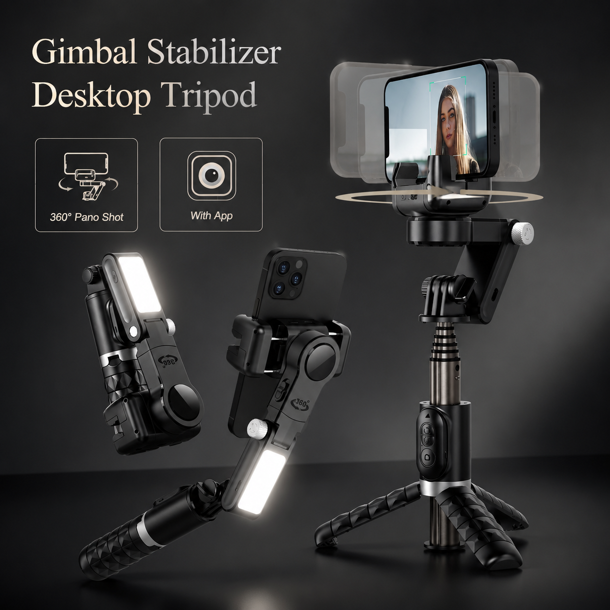 Premium Phone Gimbal Stabilizer 360 Rotation Selfie Stick Tripod Bluetooth Remote Smartphone Video Stabilizer Foldable Vlogging Photography Tool
